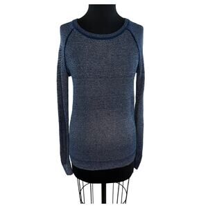 VINCE Blue Metallic Crewneck Long Sleeve Round Neck Knit Sweater Size S